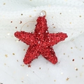 Red star Christmas ornament with shiny sequins and white faux pearl for tree decoration - Red Pearl Large Glitter Star