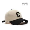 Vintage color block baseball cap in beige and black with a large C letter patch - Adjustable / Black
