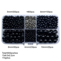 DIY kit with 600 black no-hole faux pearls in 4-10mm sizes and silver hardware box - 600 Pcs/Box / Black (With Rivets)