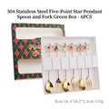 Golden Christmas spoon and fork set with star charms in a festive green gift box - 304 Star Pendant 6PCS Green Box / Silver