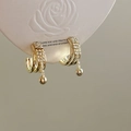 Vintage style gold earrings featuring tiered rhinestones and a polished golden ball drop - Layered Rhinestone Gold Ball