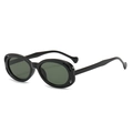 Retro oval sunglasses with glossy black frame and hollow temple design for street style - Black Frame Green Lens