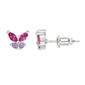 Pink and purple butterfly stud earrings with gold plating and cubic zirconia stones - Silver Pink Purple