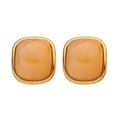 Elegant gold-plated square earrings with amber champagne resin inlay for women - Rounded Square Gold + Orange Style (KE027)