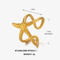 Golden stainless steel starfish open ring featuring a unique hammered metal texture - Gold Seastar Ring