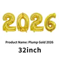 Golden 32-inch 2026 number foil balloons set for New Year and graduation party decoration - 32 inch / Chubby Gold