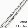 Silver stainless steel Cuban link chain necklace for men and women, 710mm length x 6mm width - 6*710mm(KN232847-ZZ)
