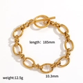 Detail view of 18k gold plated 304 stainless steel chain bracelet with OT toggle clasp - Gold OT Clasp Metal Link Style (TB5139)