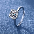 Silver adjustable moissanite ring with round brilliant cut center stone and halo design - Flower Ring Ljz-199 / Adjustable Open