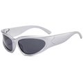 Lunettes de soleil de sport enveloppantes argent mat avec verres gris foncé style futuriste - Monture Argentée Verres Gris Noir