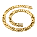 Goldene Gliederkette aus Titanstahl mit diamantbesetztem Verschluss für Herren - Halskette / Goldener Stil (KN200540-KFC)