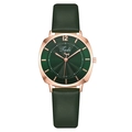 Fashionable women's quartz watch with dark green leather strap and rose gold square case - Green