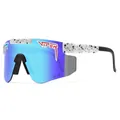 AVIP cycling sunglasses with white splatter frame and reflective blue UV400 lenses - Blue Mirrored Lens - Black White Splatter Frame (C40)