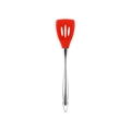 Red silicone spatula with stainless steel handle and hanging hole for non-stick pans - Slotted Spatula / Red