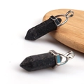 Hexagonal black volcanic lava stone double point pendant with silver metal bail - Lava Stone