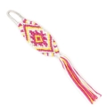 Handmade woven pink and yellow diamond pattern tassel keychain in ethnic style - Pink/Yellow/White