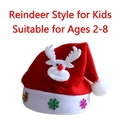 Kids red velvet reindeer Christmas hat with snowflake sequins for ages 2-8 years - Reindeer Hat [Kids] No Light