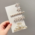 Five-piece pearl hair clip set featuring flower designs and elegant metal base - Lemon 5-Piece Set