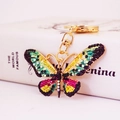 Exquisite gold-plated butterfly keychain featuring vibrant colorful crystals and rhinestones - Green Multi-color