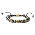 Handmade hematite beaded bracelet with golden accents and adjustable black cord - Hematite B