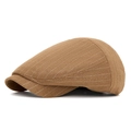 Vintage brown striped newsboy flat cap in premium textured cotton linen fabric - L(58-60cm) / Striped Khaki