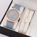 Close-up of elegant rose gold quartz watch and white heart bracelet in a gift box - Sky Blue (Single Watch)