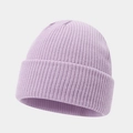 Detail of light purple ribbed knit beanie with thick texture and cuffed brim design - One Size / Light Purple