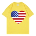 T-shirt jaune pour femme à col rond avec imprimé cœur patriotique drapeau USA - Jaune (Cœur Drapeau)