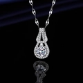 Silver plated necklace featuring a round cut gemstone pendant with micro-pave diamonds - Xl-151 [with Four-leaf Clover Chain]