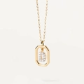 Octagon 18K gold pendant necklace with micro-pave zircon letter D on a cross chain - Letter D
