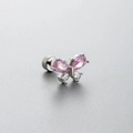 Ohrstecker aus Titanstahl mit rosa Zirkonia-Herz und Schmetterlingsdesign - Schmetterling Edelstein Stil (A50-2#)