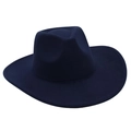 Detailed top view of a classic navy blue wool felt fedora hat with wide flat brim - One Size / Navy Blue (Heart Denim Style)