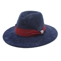 Detail of navy blue chenille jazz hat with red velvet ribbon and rhinestone buckle - M (56-58cm) / Navy Blue