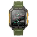 Rugged C20PRO smart watch with dark grey case, orange accents and army green nylon strap - Orange Case Green Nylon Strap