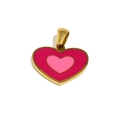 Golden 18K stainless steel heart pendant with pink and magenta enamel layers - Pink & Rose Red (Gold-2)