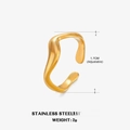 Irregular wavy 18K gold plated stainless steel open ring with 1.7cm adjustable band - Gold