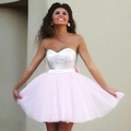 Roze cocktailjurk met zilveren lovertjes en tule rok voor feesten en bruiloften - US 2(S) / Roze