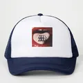 Klassische blau-weiße Trucker-Mütze mit Valentinstag-Lippenherz-Aufdruck auf der Front - Marineblau