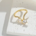 Adjustable gold ring with dual heart-shaped zircons and micro-paved crystal band - Double Heart Zirconia