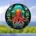 Art Nouveau acrylic suncatcher featuring a colorful octopus with ocean vine patterns - Octopus