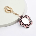 Porte-clés fleur à imprimé léopard rose en cuir PU avec miroir et fermoir doré - Léopard Rose