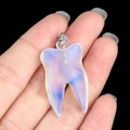 Opal stone tooth pendant with iridescent rainbow sheen and silver metal bail - Opal (Synthetic)