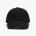 Distressed black cotton baseball cap with vintage ripped details and curved brim - Adjustable / Black