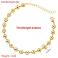 Detalle de pulsera de cuentas doradas de 6 mm con cierre de langosta y cadena extendida - VL371 Pulsera de Cadena de Bambú con Cuentas Redondas de 6 mm en Oro