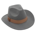 Detail of gray felt western cowboy hat with brown grosgrain ribbon and wide brim stitching - One Size / Light Gray