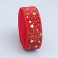 Red velvet ribbon roll with golden glitter stars for Christmas gift wrapping DIY - Gold Panne Velvet Hot Stamping / 9 Meters