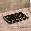 Bandeja de baño de lujo UV con marco dorado y mármol negro, 28,5x18,5 cm - Grande Oro Negro (Tablero UV)