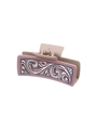 Matte pink-beige hair claw clip with purple and blue embossed floral patterns - Pink Beige Purple Floral Decor (90071)