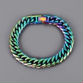 Collana a catena cubana da 12 mm in acciaio al titanio con finitura arcobaleno cangiante - Bracciale 22cm / Multicolore (Larghezza 12mm)