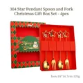 Christmas 4-piece golden stainless steel spoon and fork set in a festive gift box - 304 Star Pendant 4PCS Christmas Box / Gold